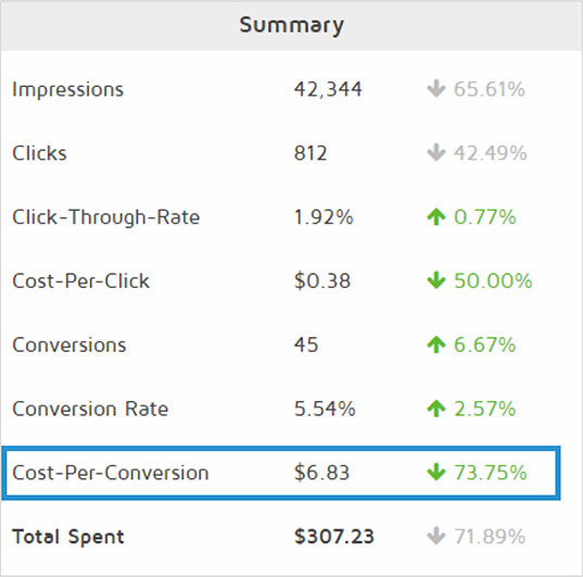 Starting a Micro Bid Shopping campaign improved the overall cost-per-conversion by over 73% over a 30-day period