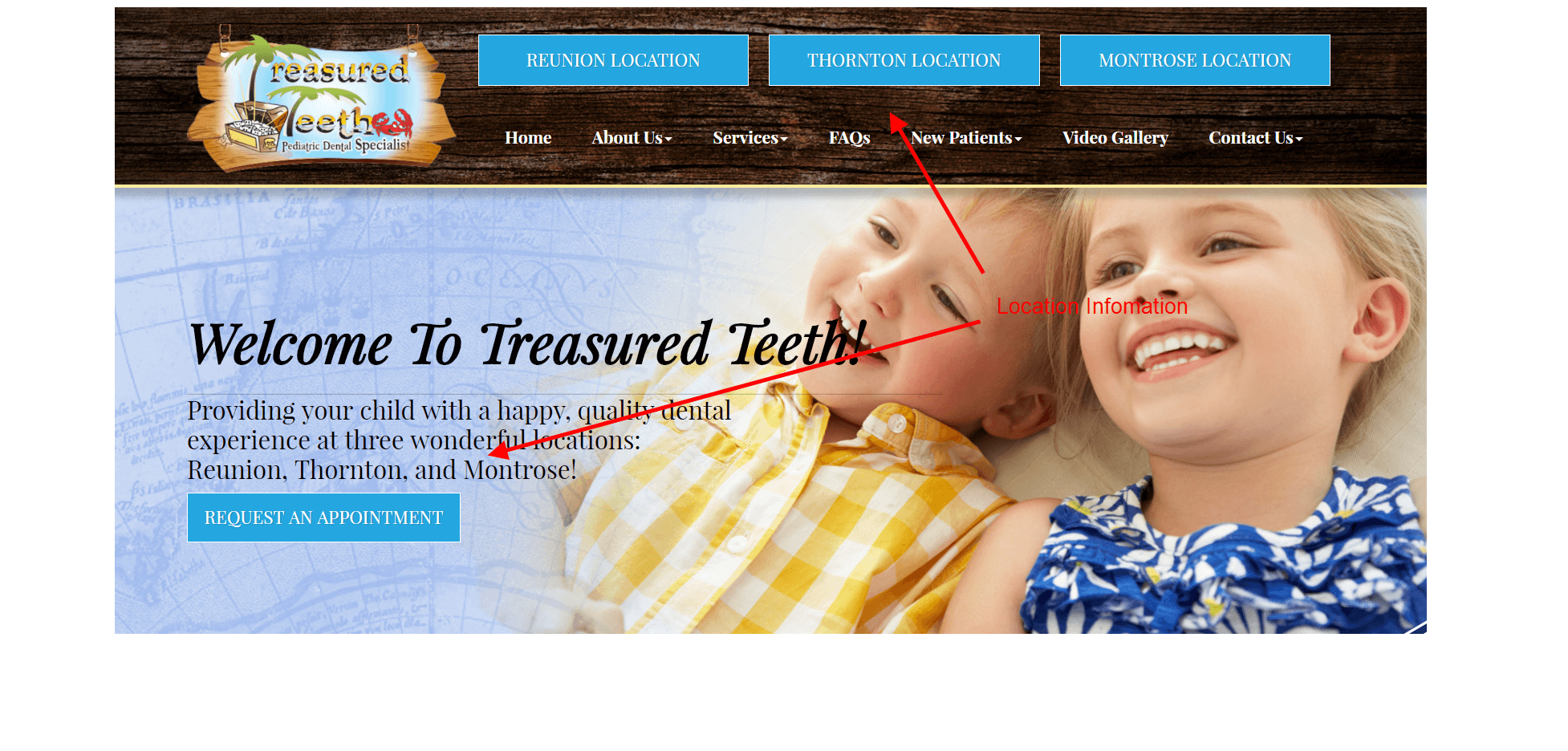 homepage with location info