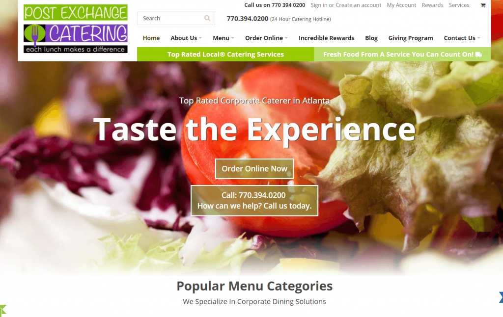 catering marketing case study homepage design