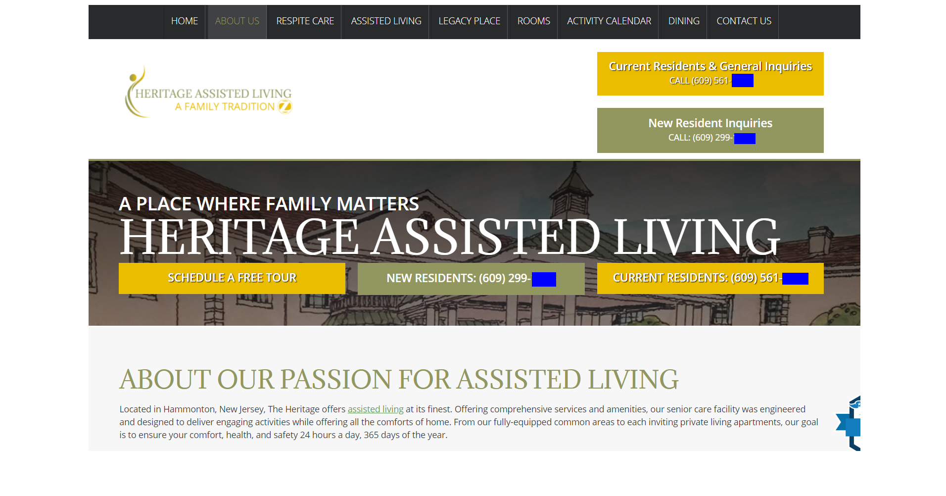 assisted living center website call to action