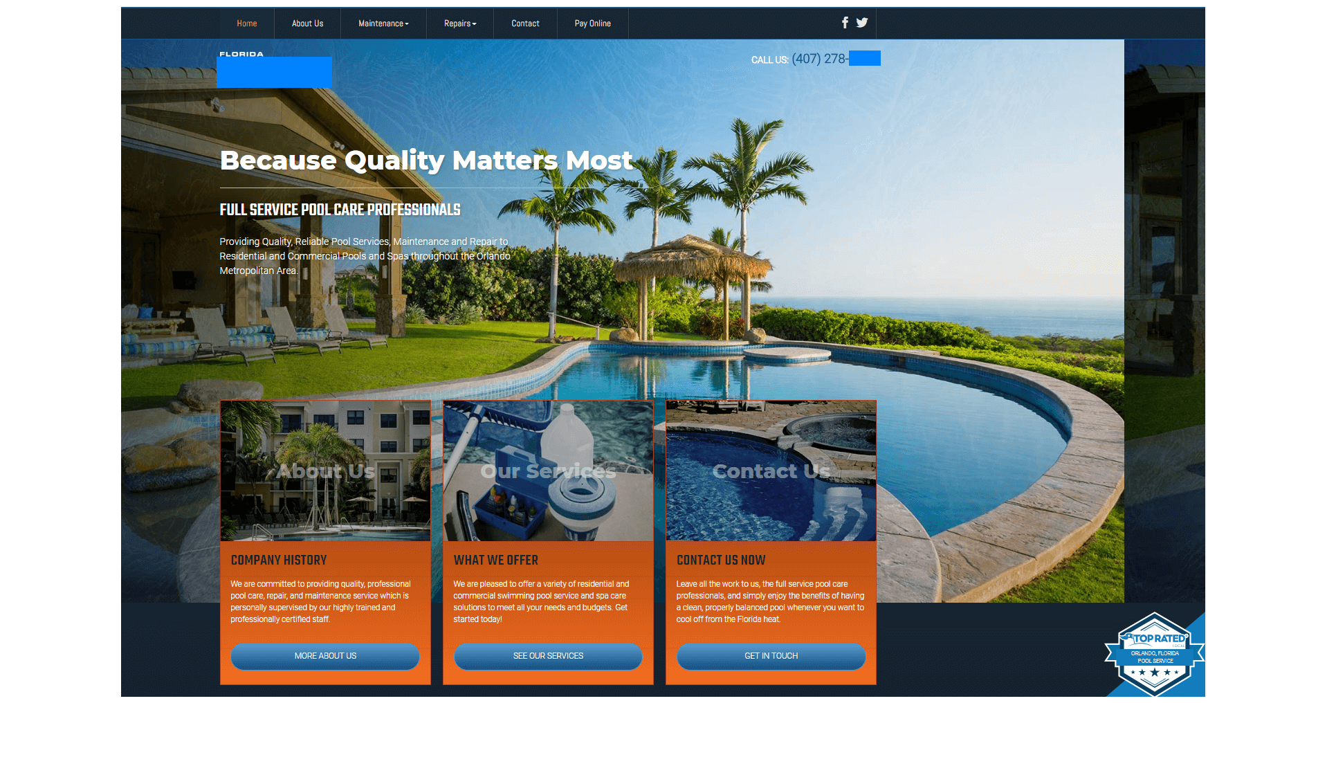 pool service case study homepage design