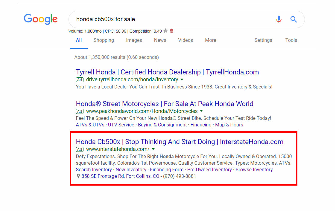 motorcycle dealership marketing ppc ad